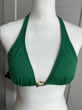 BCBGMaxAzria Emerald Halter Triangle Bikini Top with Gold Accent